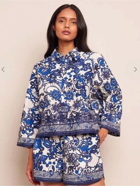 Cara Cara Blue and White Floral Button-Down Shirt